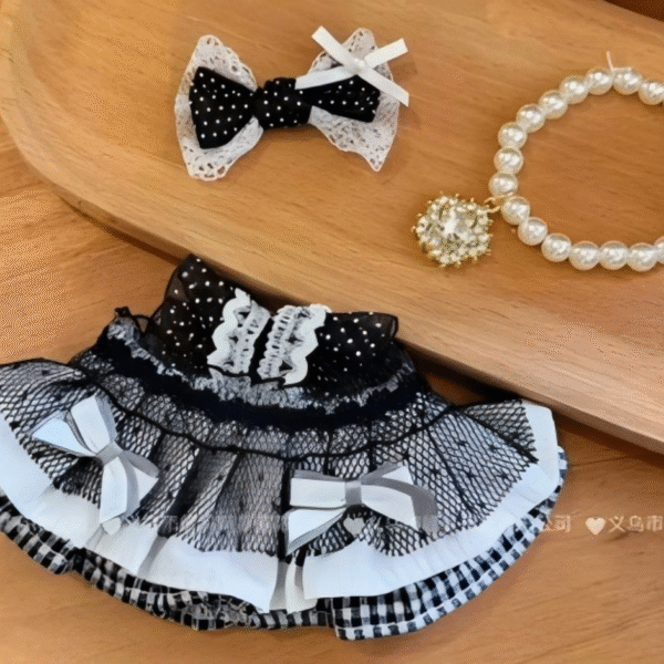 Black And White Plaid Princess Dress Set (Bow + Dress + Necklace)