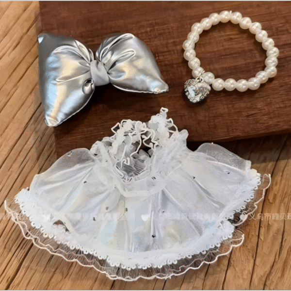 White Hot Stamping Princess Dress Set (Bow + Dress + Necklace)